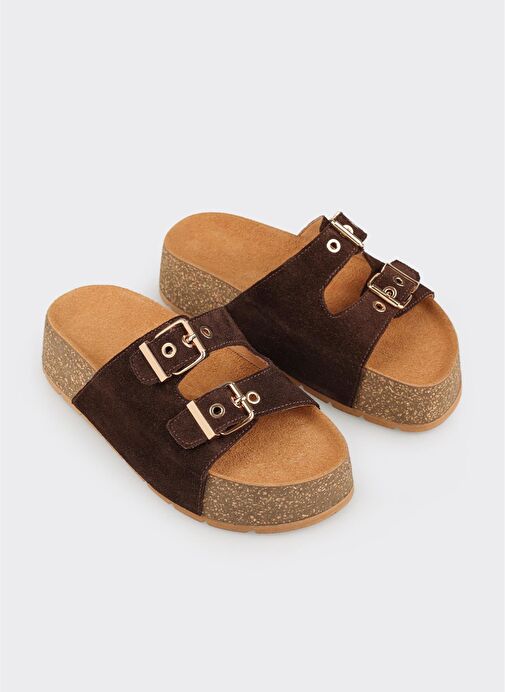 Kahve Deri Kadın Terlik - Görsel 4