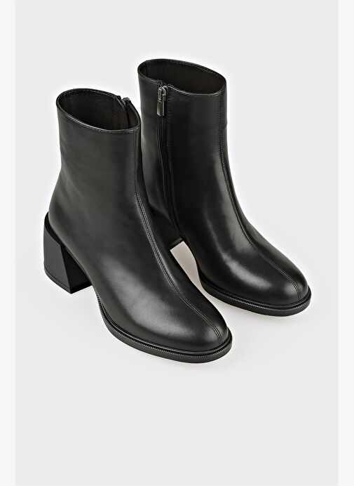Siyah Deri Kadın Topuklu Bot - Görsel 2