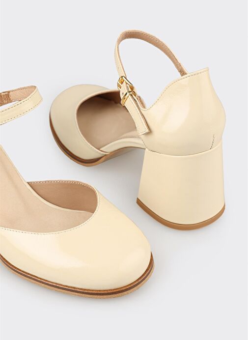 Ekru Deri Kadın Topuklu Ayakkabı - Görsel 5