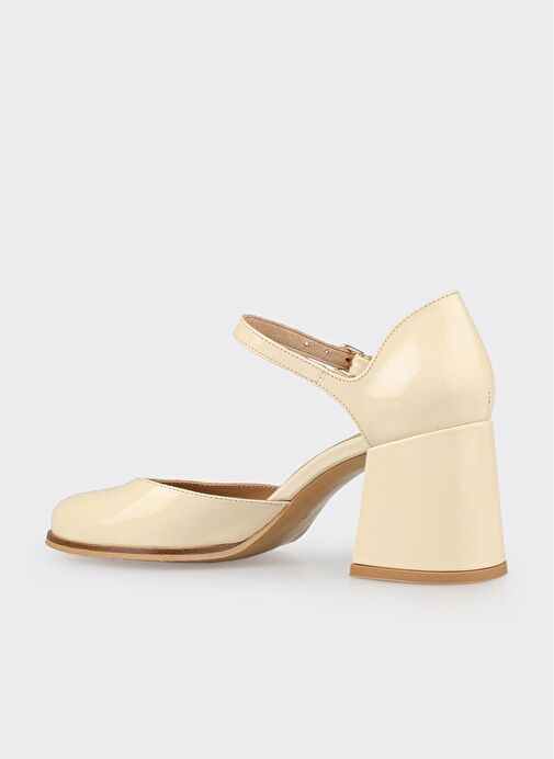 Ekru Deri Kadın Topuklu Ayakkabı - Görsel 4