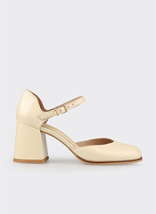 Ekru Deri Kadın Topuklu Ayakkabı - Görsel 2