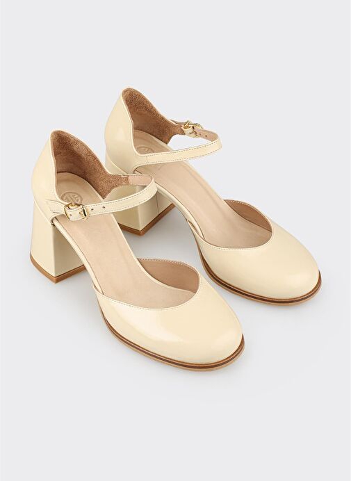 Ekru Deri Kadın Topuklu Ayakkabı - Görsel 3