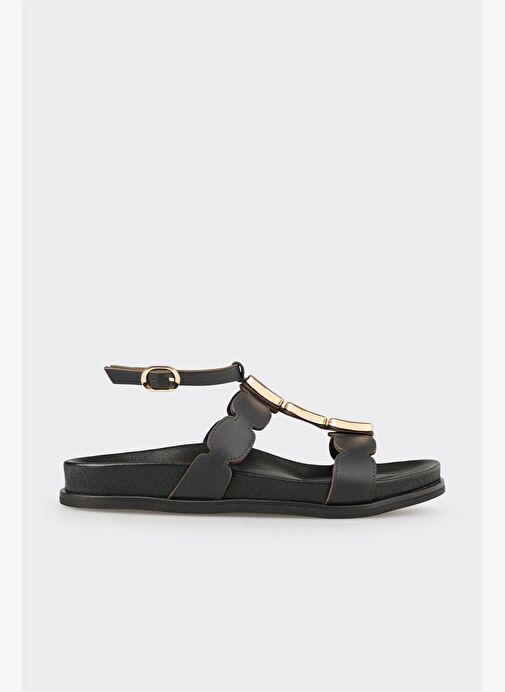 Siyah Deri Kadın Sandalet - Görsel 2