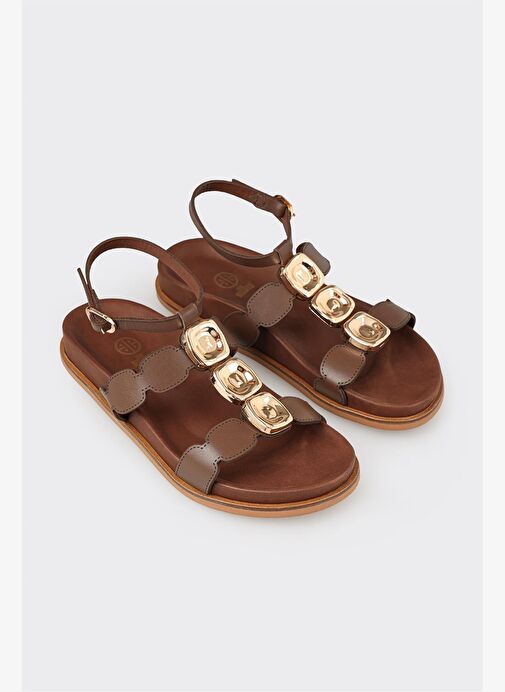 Kahve Deri Kadın Sandalet - Görsel 3