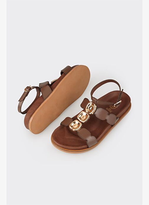 Kahve Deri Kadın Sandalet - Görsel 4
