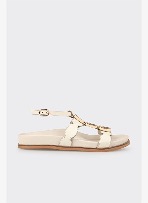 Ekru Deri Kadın Sandalet - Görsel 2