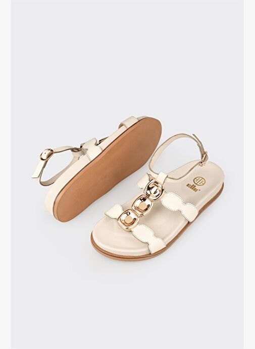 Ekru Deri Kadın Sandalet - Görsel 4
