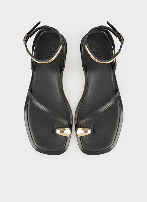 Siyah Deri Kadın Sandalet - Görsel 5