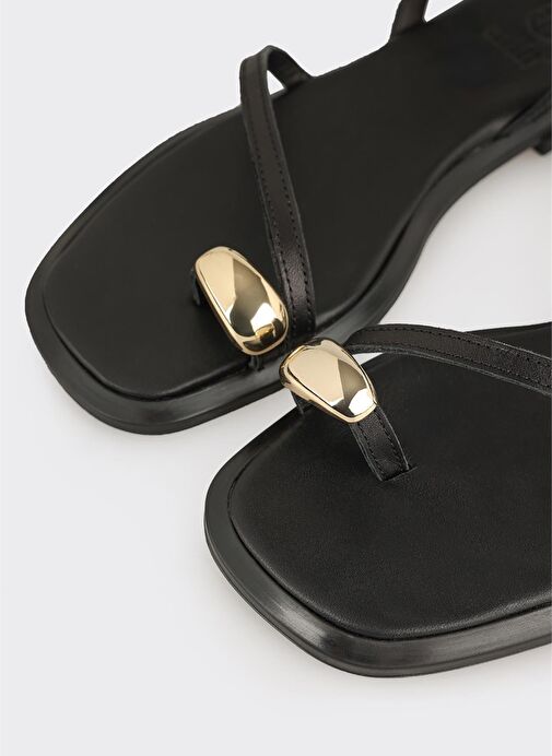 Siyah Deri Kadın Sandalet - Görsel 6