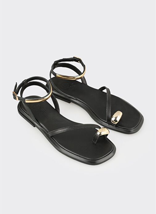 Siyah Deri Kadın Sandalet - Görsel 3