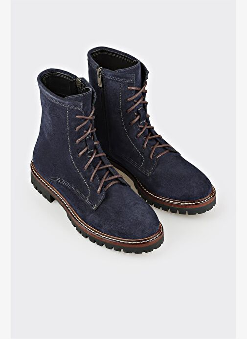 Lacivert Deri Kadın Günlük Bot - Görsel 3
