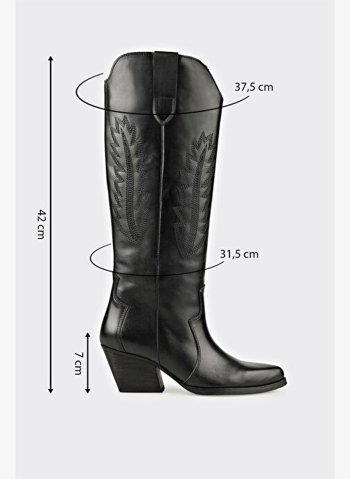 Siyah Deri Kadın Western Çizme - Görsel 6