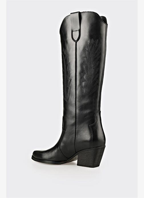 Siyah Deri Kadın Western Çizme - Görsel 4
