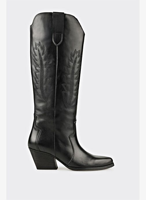 Siyah Deri Kadın Western Çizme - Görsel 2