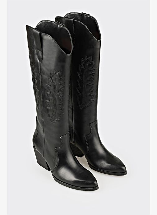 Siyah Deri Kadın Western Çizme - Görsel 3