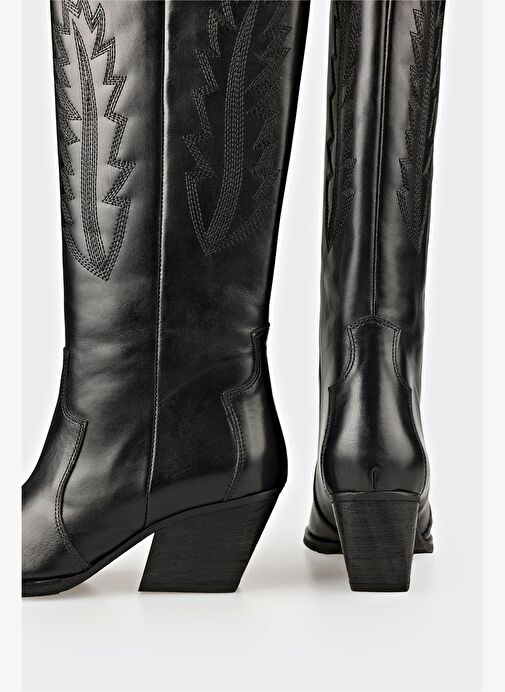 Siyah Deri Kadın Western Çizme - Görsel 5