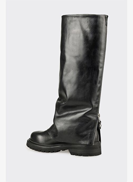 Siyah Deri Kadın Günlük Çizme - Görsel 4