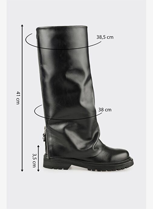 Siyah Deri Kadın Günlük Çizme - Görsel 6