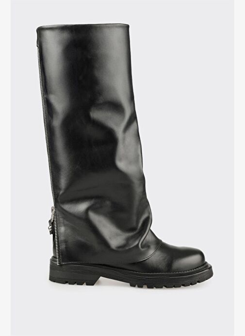 Siyah Deri Kadın Günlük Çizme - Görsel 2