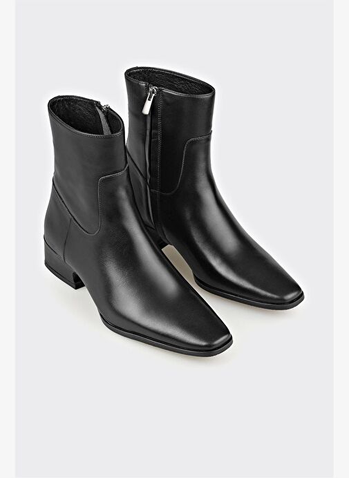 Siyah Deri Kadın Klasik Bot - Görsel 3