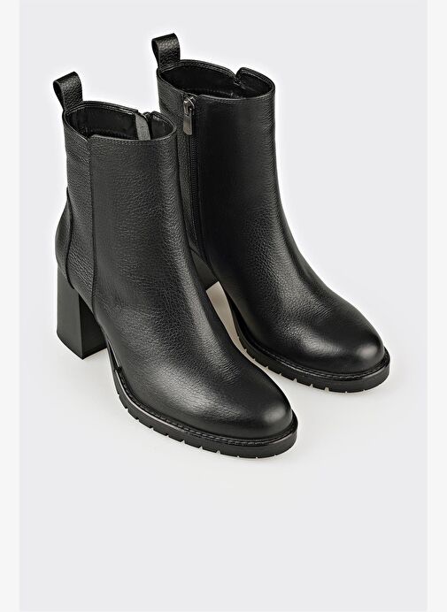 Siyah Deri Kadın Orta Topuk Bot - Görsel 3
