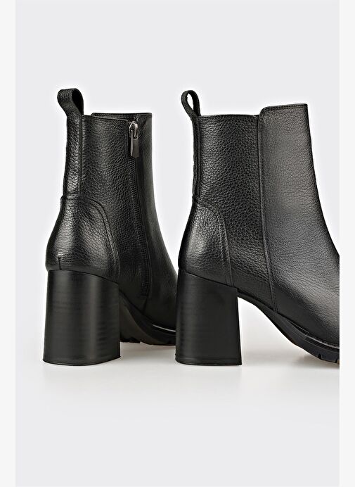 Siyah Deri Kadın Orta Topuk Bot - Görsel 5