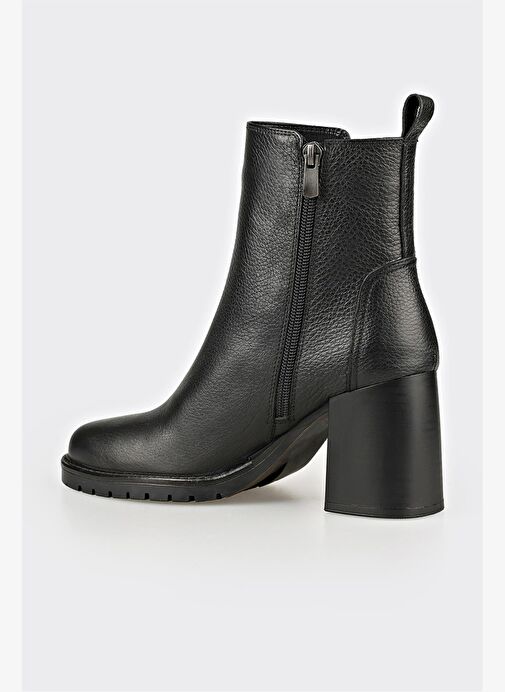 Siyah Deri Kadın Orta Topuk Bot - Görsel 4
