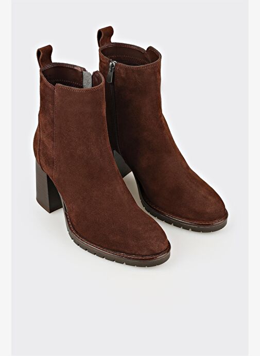 Kahve Deri Kadın Orta Topuk Bot - Görsel 3