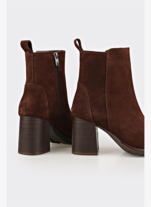 Kahve Deri Kadın Orta Topuk Bot - Görsel 5