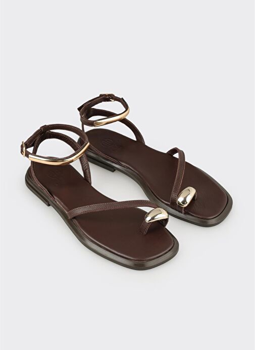 Kahve Deri Kadın Sandalet - Görsel 3