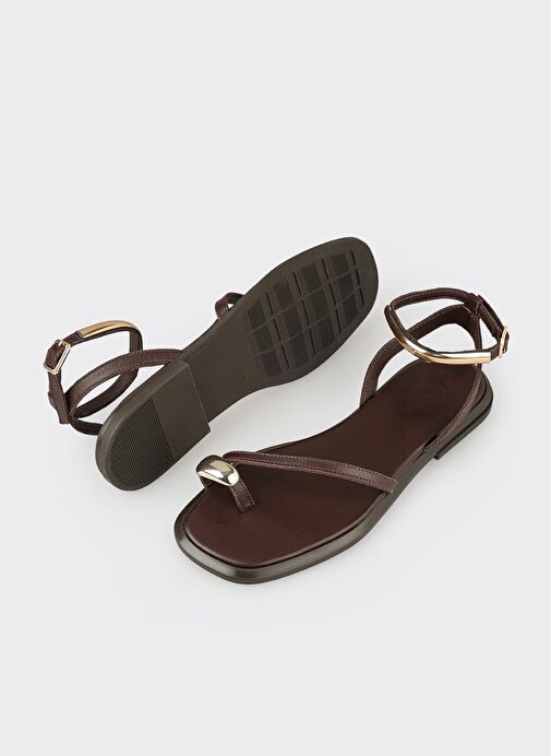 Kahve Deri Kadın Sandalet - Görsel 4