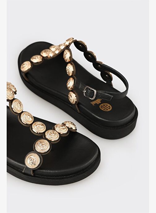 Siyah Deri Kadın Sandalet - Görsel 6