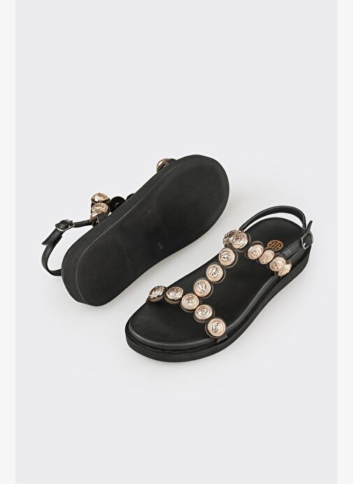 Siyah Deri Kadın Sandalet - Görsel 4