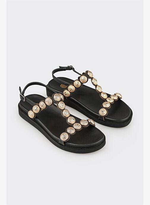 Siyah Deri Kadın Sandalet - Görsel 3