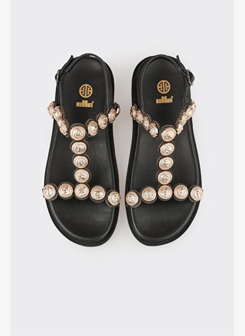 Siyah Deri Kadın Sandalet - Görsel 5