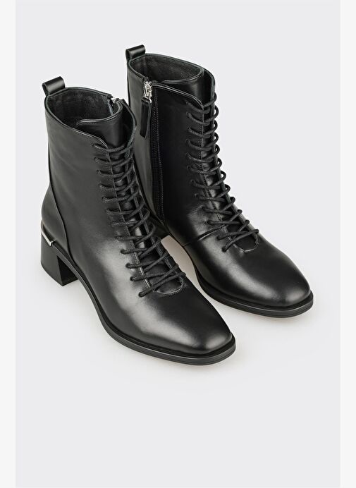 Siyah Deri Kadın Topuklu Bot - Görsel 3