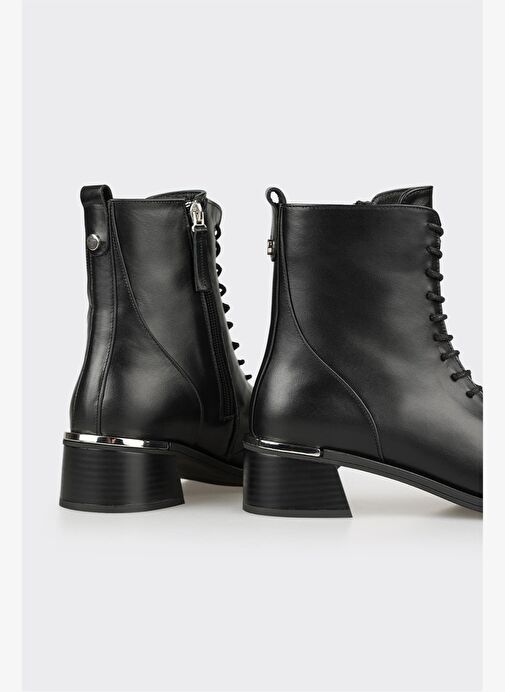 Siyah Deri Kadın Topuklu Bot - Görsel 5