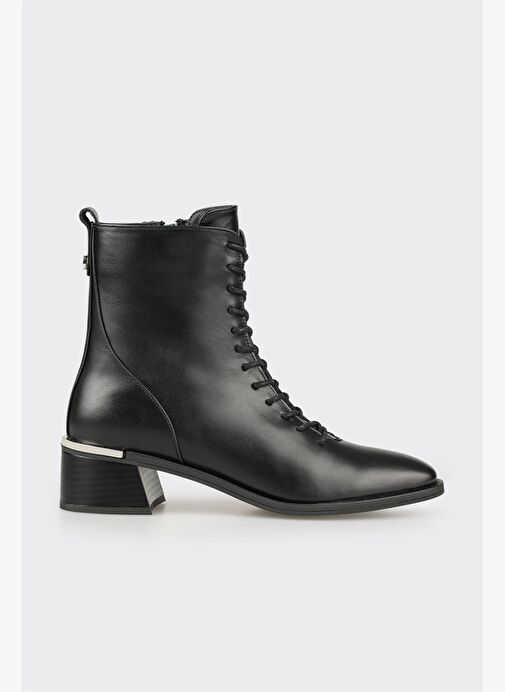 Siyah Deri Kadın Topuklu Bot - Görsel 2