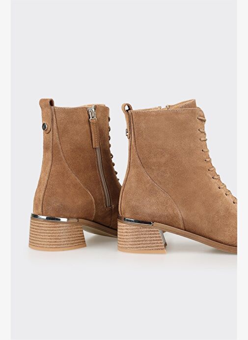 Taba Deri Kadın Topuklu Bot - Görsel 5