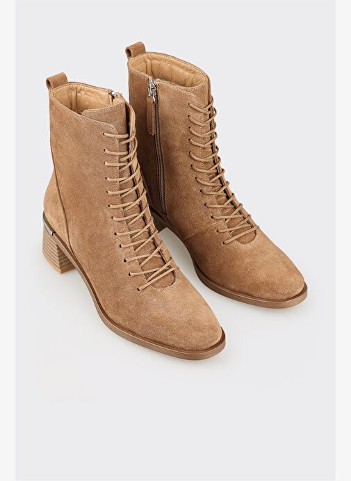 Taba Deri Kadın Topuklu Bot - Görsel 3