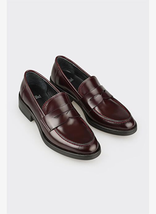 Bordo Deri Kadın Günlük Ayakkabı - Görsel 3