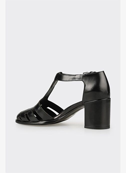 Siyah Deri Kadın Topuklu Ayakkabı - Görsel 4