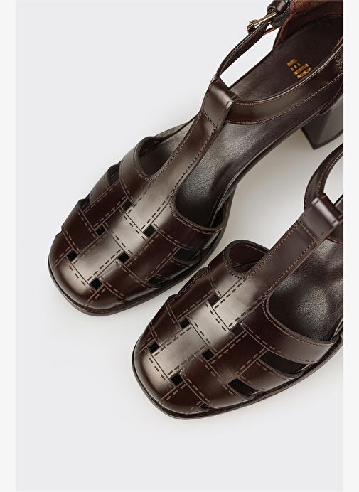 Kahve Deri Kadın Topuklu Ayakkabı - Görsel 5