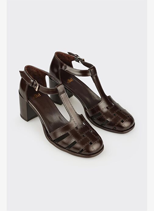 Kahve Deri Kadın Topuklu Ayakkabı - Görsel 3