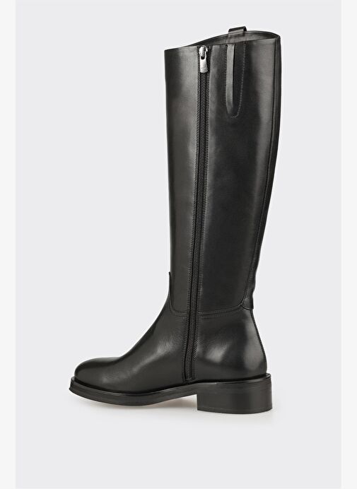 Siyah Deri Kadın Düz Çizme - Görsel 4