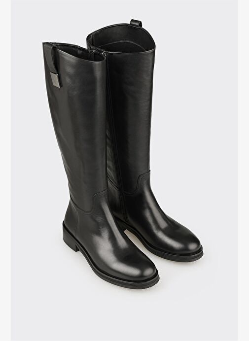 Siyah Deri Kadın Düz Çizme - Görsel 3