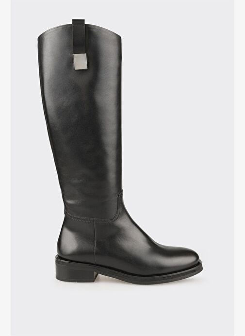 Siyah Deri Kadın Düz Çizme - Görsel 2