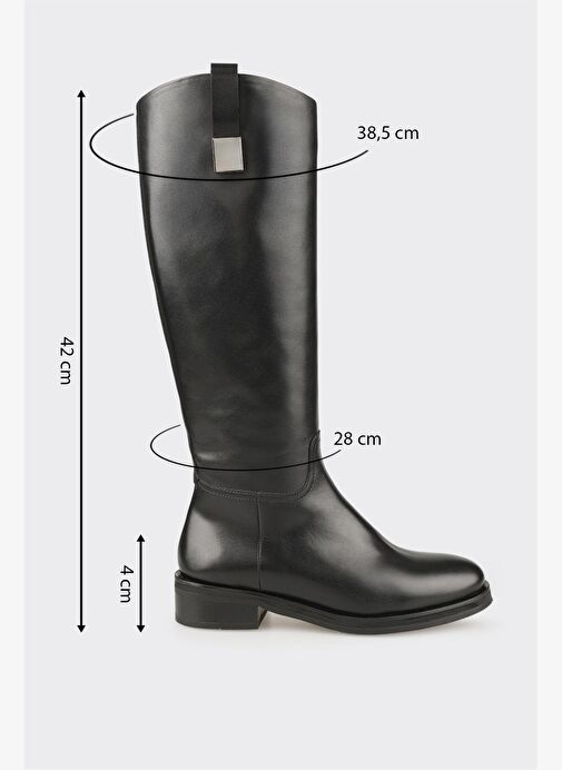Siyah Deri Kadın Düz Çizme - Görsel 6