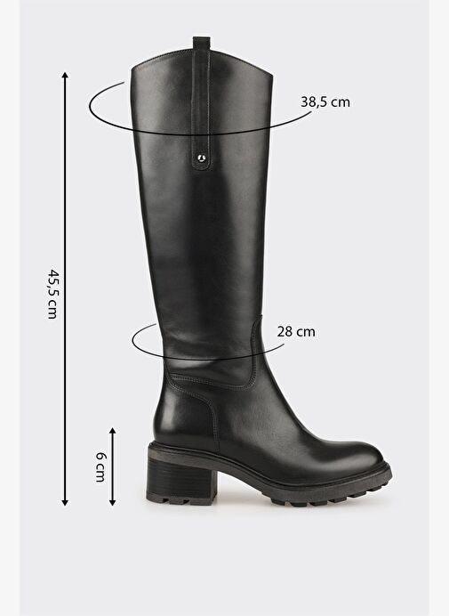 Siyah Deri Kadın Topuklu Çizme - Görsel 6