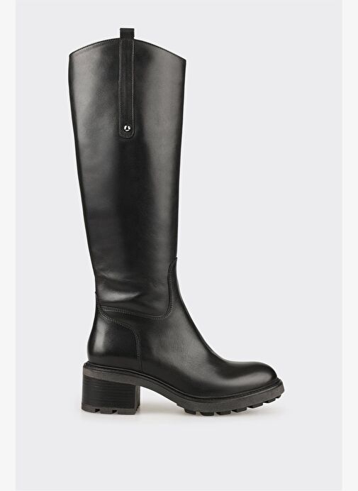 Siyah Deri Kadın Topuklu Çizme - Görsel 2